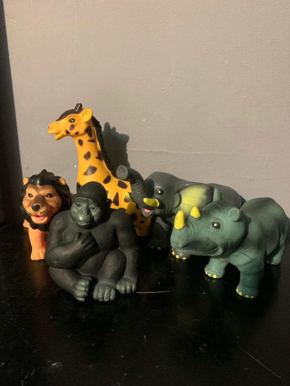 Lot Of 5 Vintage/Modern Animal Figures Hard Rubber Safari Toys Gorilla Giraffe